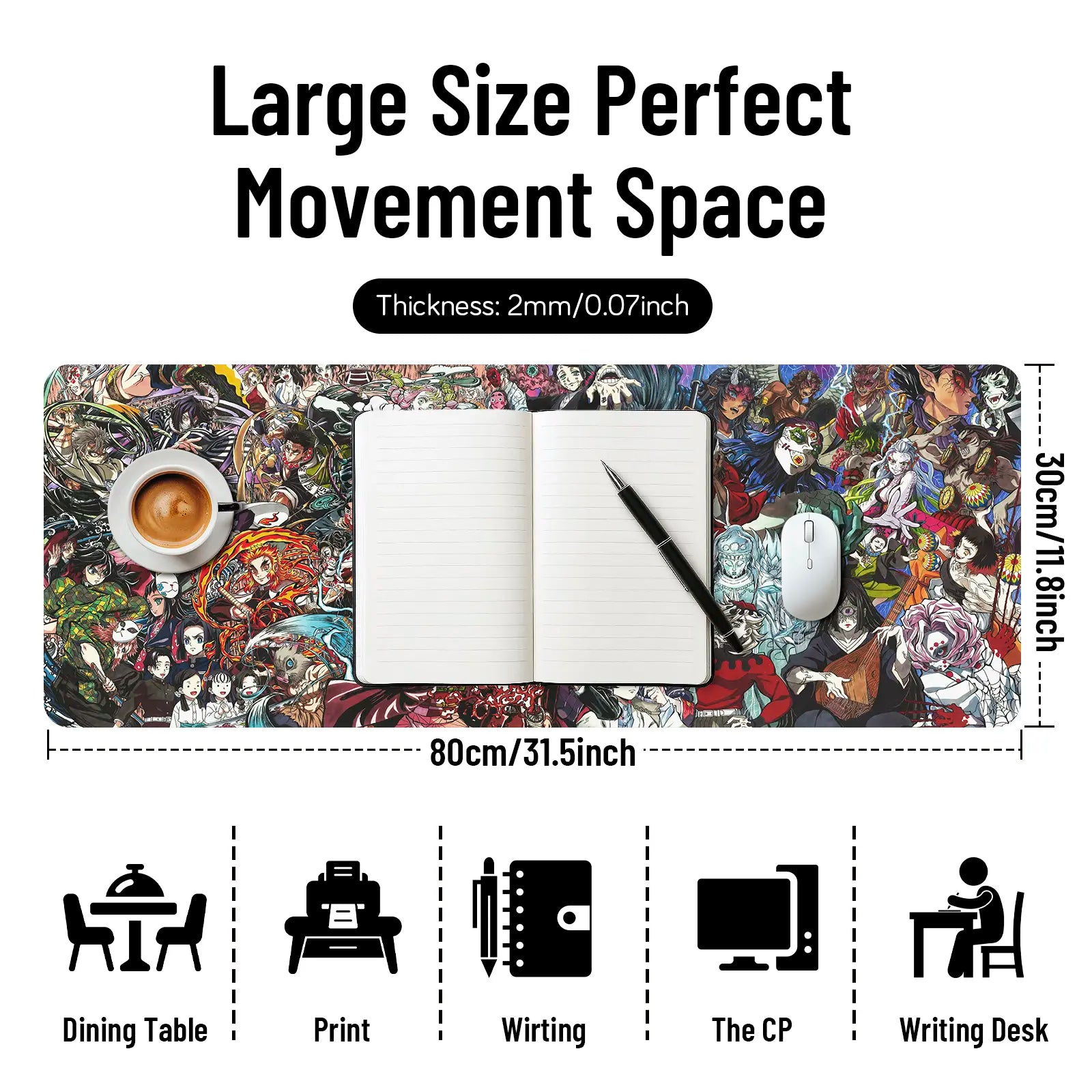 Anime Waterproof Mouse Pad 11.8Inch X 31.5Inch Cartoon Design for Daily Use Durable Easy Cleaning Mousepad